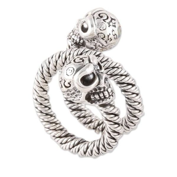 Alternate image for Sterling Silver Skull Wrap Ring from India Snaking Skulls