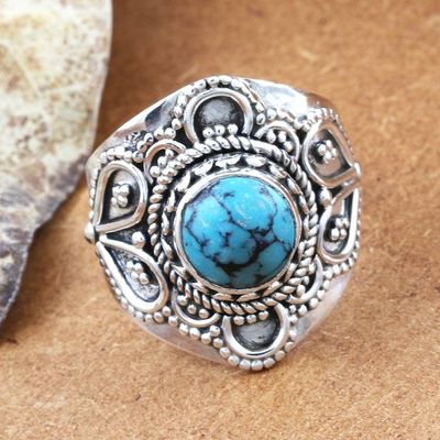 Alternate image for Reconstituted Turquoise and Sterling Silver Cocktail Ring Aura in Blue