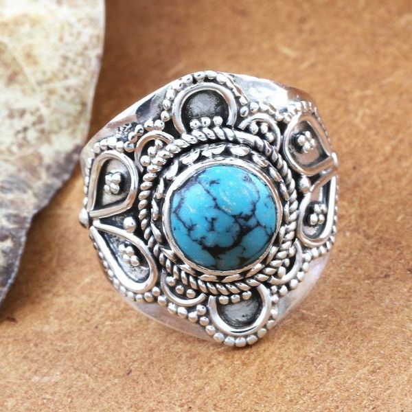 Alternate image for Reconstituted Turquoise and Sterling Silver Cocktail Ring Aura in Blue