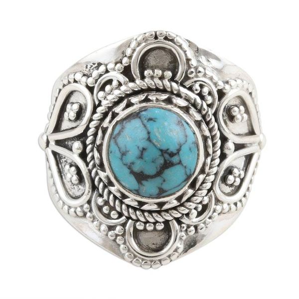 Alternate image for Reconstituted Turquoise and Sterling Silver Cocktail Ring Aura in Blue