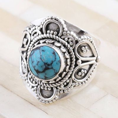 Alternate image for Reconstituted Turquoise and Sterling Silver Cocktail Ring Aura in Blue