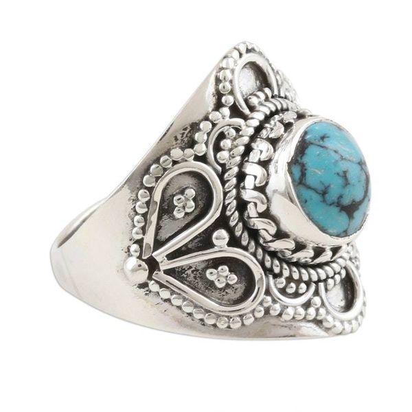 Alternate image for Reconstituted Turquoise and Sterling Silver Cocktail Ring Aura in Blue