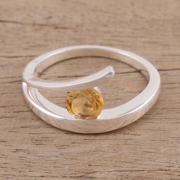 Alternate image for Handcrafted Sterling Silver Solitaire Citrine Ring Dazzling Love