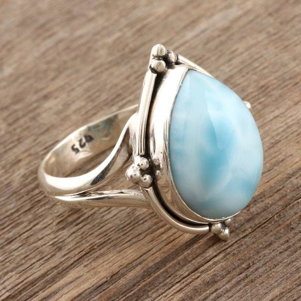 Alternate image for Pear-Shaped Larimar and Sterling Silver Cocktail Ring Blue Glory