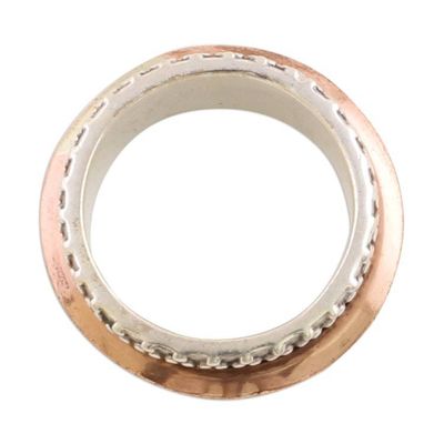Alternate image for Sterling Silver Copper and Brass Textured Spinner Ring Tri-Tone Meditation