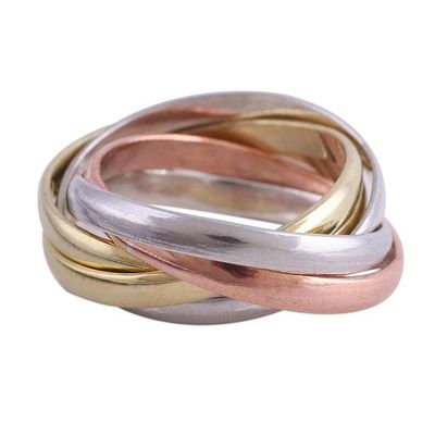 Alternate image for Sterling Silver Copper and Brass Band Ring from India Classic Quintet
