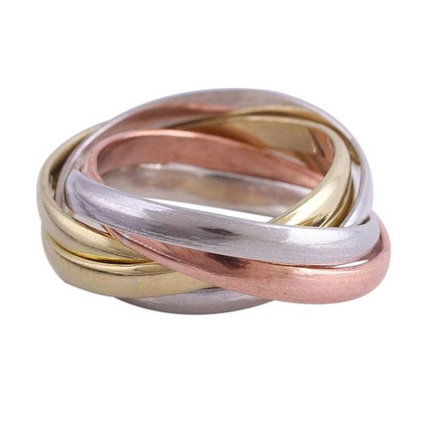Alternate image for Sterling Silver Copper and Brass Band Ring from India Classic Quintet