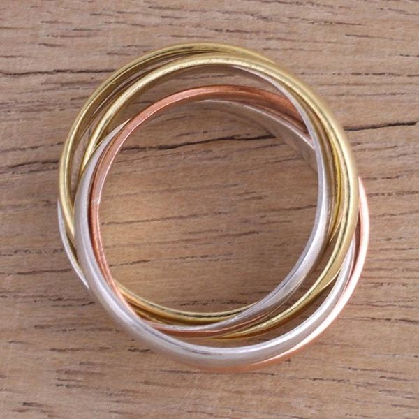 Alternate image for Sterling Silver Copper and Brass Band Ring from India Classic Quintet