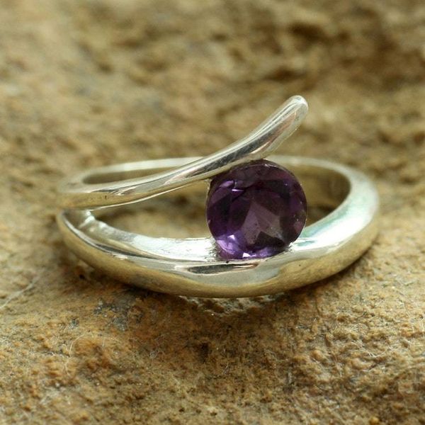 Alternate image for Sterling Silver Solitaire Amethyst Ring from India Dazzling Love