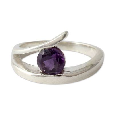Alternate image for Sterling Silver Solitaire Amethyst Ring from India Dazzling Love