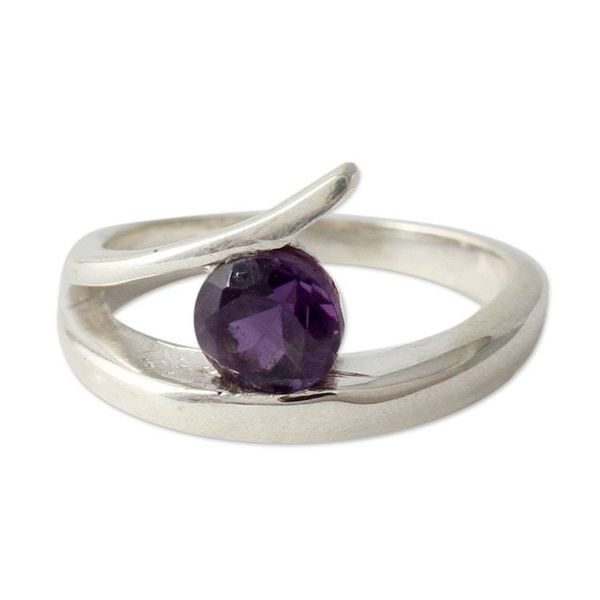 Alternate image for Sterling Silver Solitaire Amethyst Ring from India Dazzling Love
