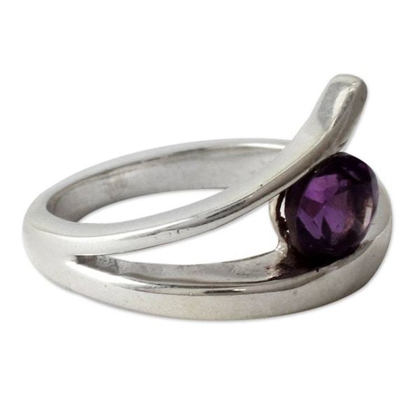 Alternate image for Sterling Silver Solitaire Amethyst Ring from India Dazzling Love