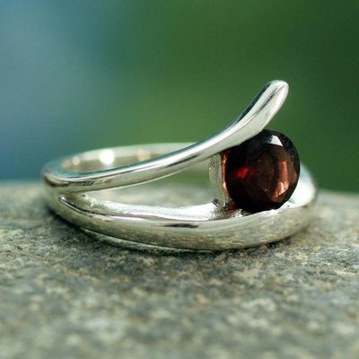 Alternate image for Handcrafted Modern Sterling Silver Solitaire Garnet Ring Dazzling Love