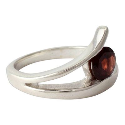 Alternate image for Handcrafted Modern Sterling Silver Solitaire Garnet Ring Dazzling Love