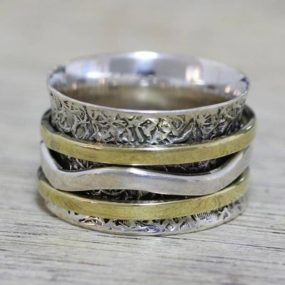 Alternate image for Indian Spinner Ring Crafted of Sterling Silver and Brass Forest Sheen