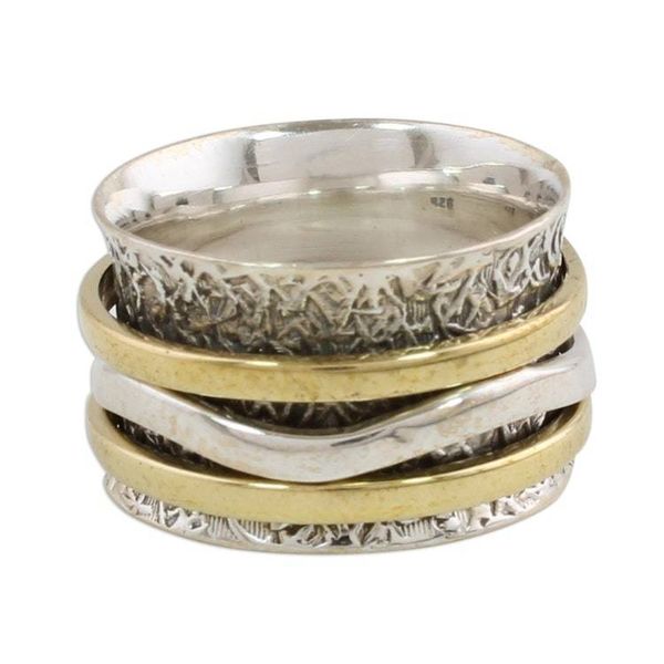 Alternate image for Indian Spinner Ring Crafted of Sterling Silver and Brass Forest Sheen
