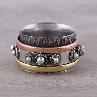 Alternate image for Handcrafted Sterling Silver Spinner Ring from India Classic Bloom