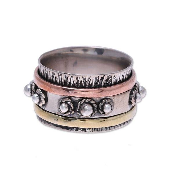 Alternate image for Handcrafted Sterling Silver Spinner Ring from India Classic Bloom
