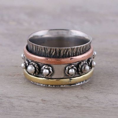 Alternate image for Handcrafted Sterling Silver Spinner Ring from India Classic Bloom