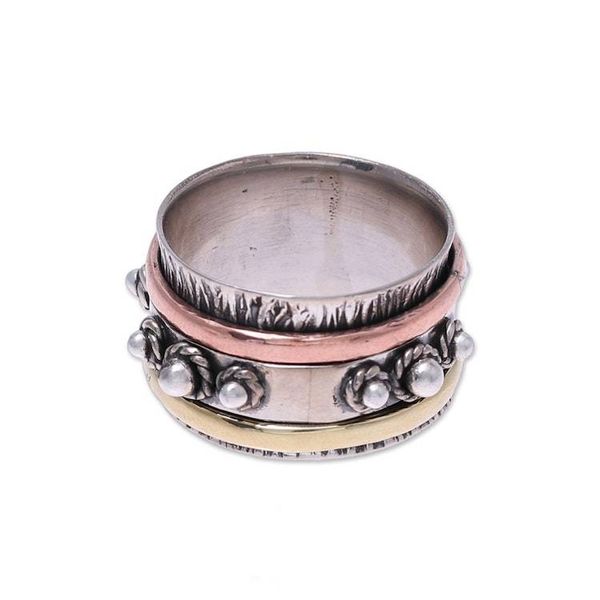 Alternate image for Handcrafted Sterling Silver Spinner Ring from India Classic Bloom