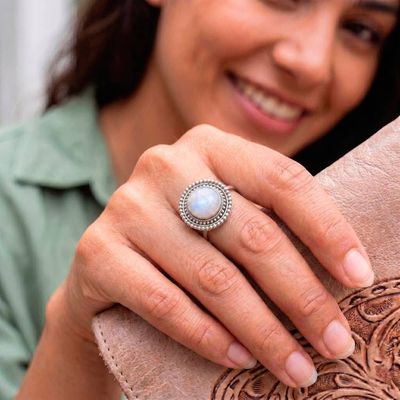 Alternate image for Hand Made Rainbow Moonstone Cocktail Ring from India Rainbow Elegance