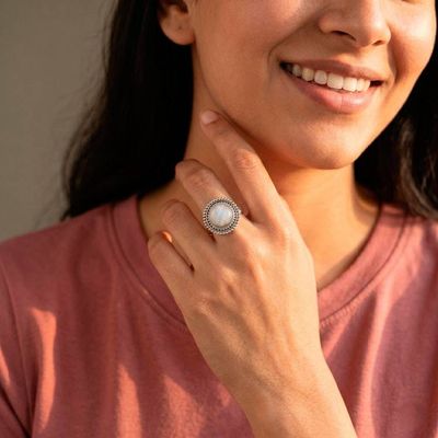 Alternate image for Hand Made Rainbow Moonstone Cocktail Ring from India Rainbow Elegance