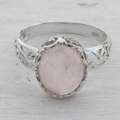 Alternate image for Rose Quartz and Sterling Silver Indian Jali Cocktail Ring Rose Ecstasy