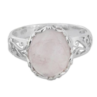 Alternate image for Rose Quartz and Sterling Silver Indian Jali Cocktail Ring Rose Ecstasy