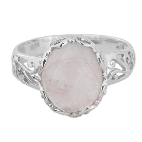 Alternate image for Rose Quartz and Sterling Silver Indian Jali Cocktail Ring Rose Ecstasy