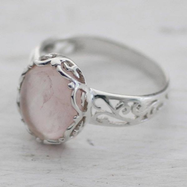 Alternate image for Rose Quartz and Sterling Silver Indian Jali Cocktail Ring Rose Ecstasy