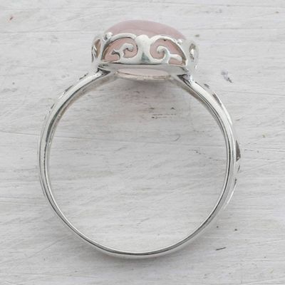 Alternate image for Rose Quartz and Sterling Silver Indian Jali Cocktail Ring Rose Ecstasy