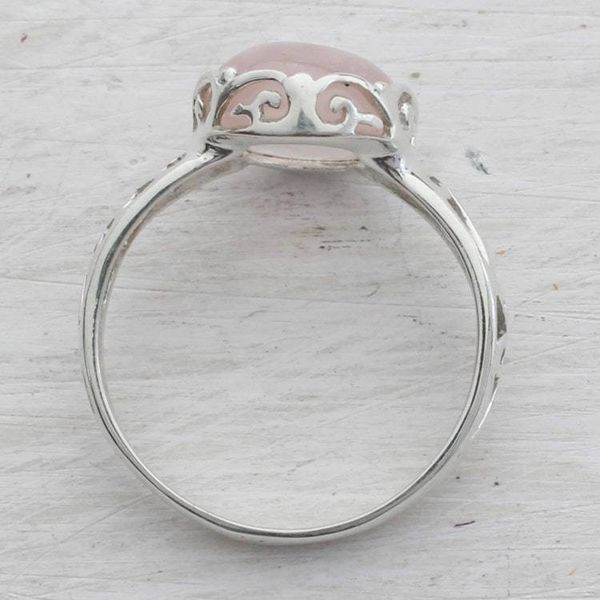 Alternate image for Rose Quartz and Sterling Silver Indian Jali Cocktail Ring Rose Ecstasy