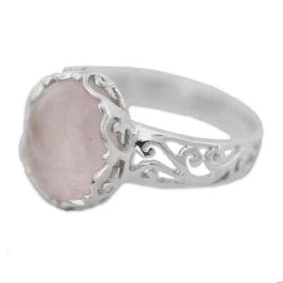 Alternate image for Rose Quartz and Sterling Silver Indian Jali Cocktail Ring Rose Ecstasy