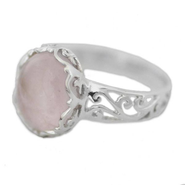 Alternate image for Rose Quartz and Sterling Silver Indian Jali Cocktail Ring Rose Ecstasy
