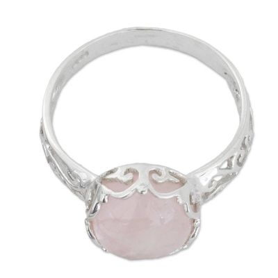 Alternate image for Rose Quartz and Sterling Silver Indian Jali Cocktail Ring Rose Ecstasy