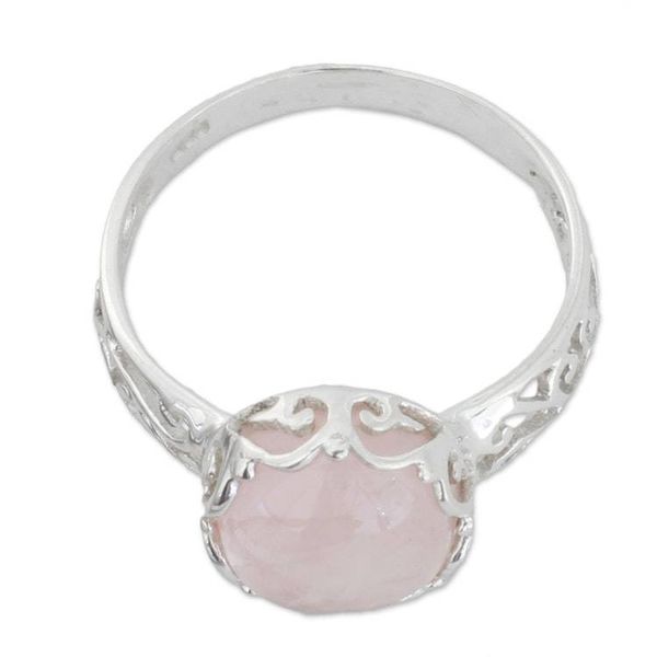 Alternate image for Rose Quartz and Sterling Silver Indian Jali Cocktail Ring Rose Ecstasy