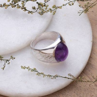 Alternate image for Handmade Amethyst and Sterling Silver Domed Ring Suave