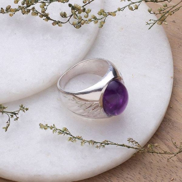 Alternate image for Handmade Amethyst and Sterling Silver Domed Ring Suave
