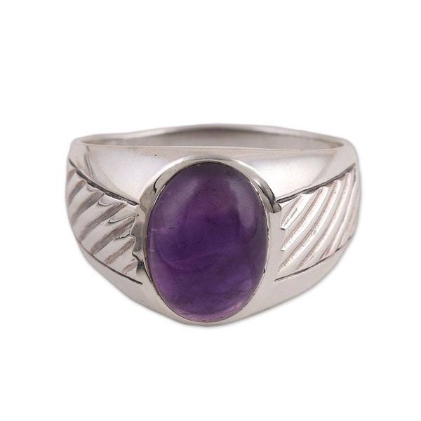 Alternate image for Handmade Amethyst and Sterling Silver Domed Ring Suave