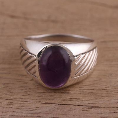 Alternate image for Handmade Amethyst and Sterling Silver Domed Ring Suave