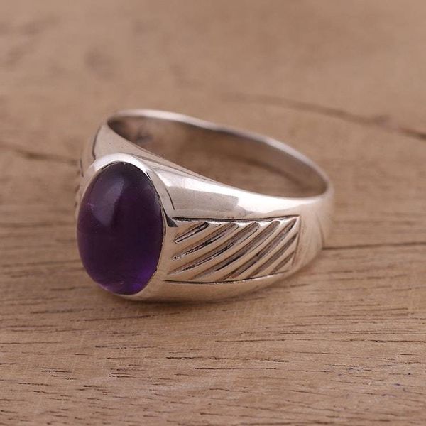Alternate image for Handmade Amethyst and Sterling Silver Domed Ring Suave