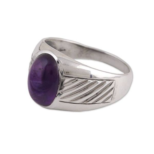 Alternate image for Handmade Amethyst and Sterling Silver Domed Ring Suave