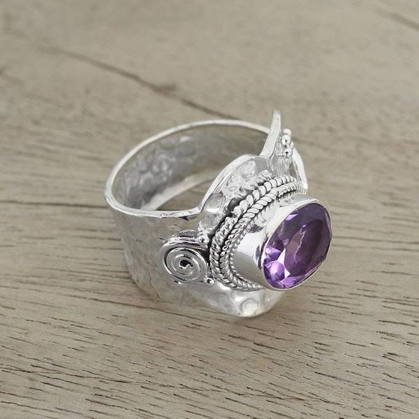 Alternate image for Sterling Silver Wrap Amethyst Ring India Jewelry Her Majesty