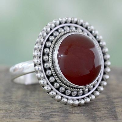 Primary image for Artisan Crafted Carnelian and Sterling Silver Cocktail Ring Tangerine Sunset