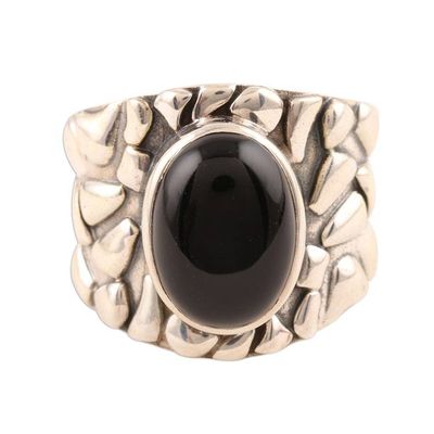 Alternate image for Mens Silver and Onyx Domed Ring Dark Clouds