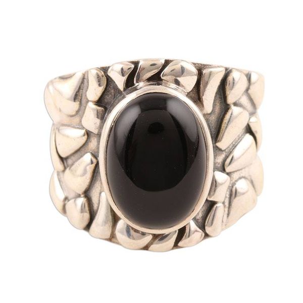 Alternate image for Mens Silver and Onyx Domed Ring Dark Clouds