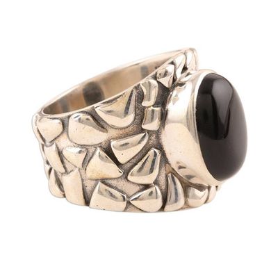 Alternate image for Mens Silver and Onyx Domed Ring Dark Clouds