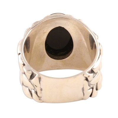 Alternate image for Mens Silver and Onyx Domed Ring Dark Clouds