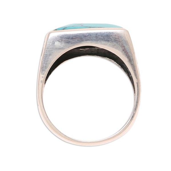 Alternate image for Mens Sterling Silver and Square Recon. Turquoise Ring Dark Leaves