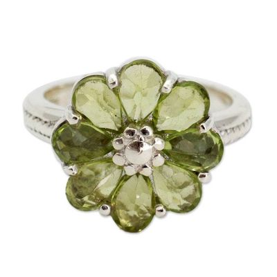Alternate image for Floral Sterling Silver and Peridot Cocktail Ring Joyous Blossom